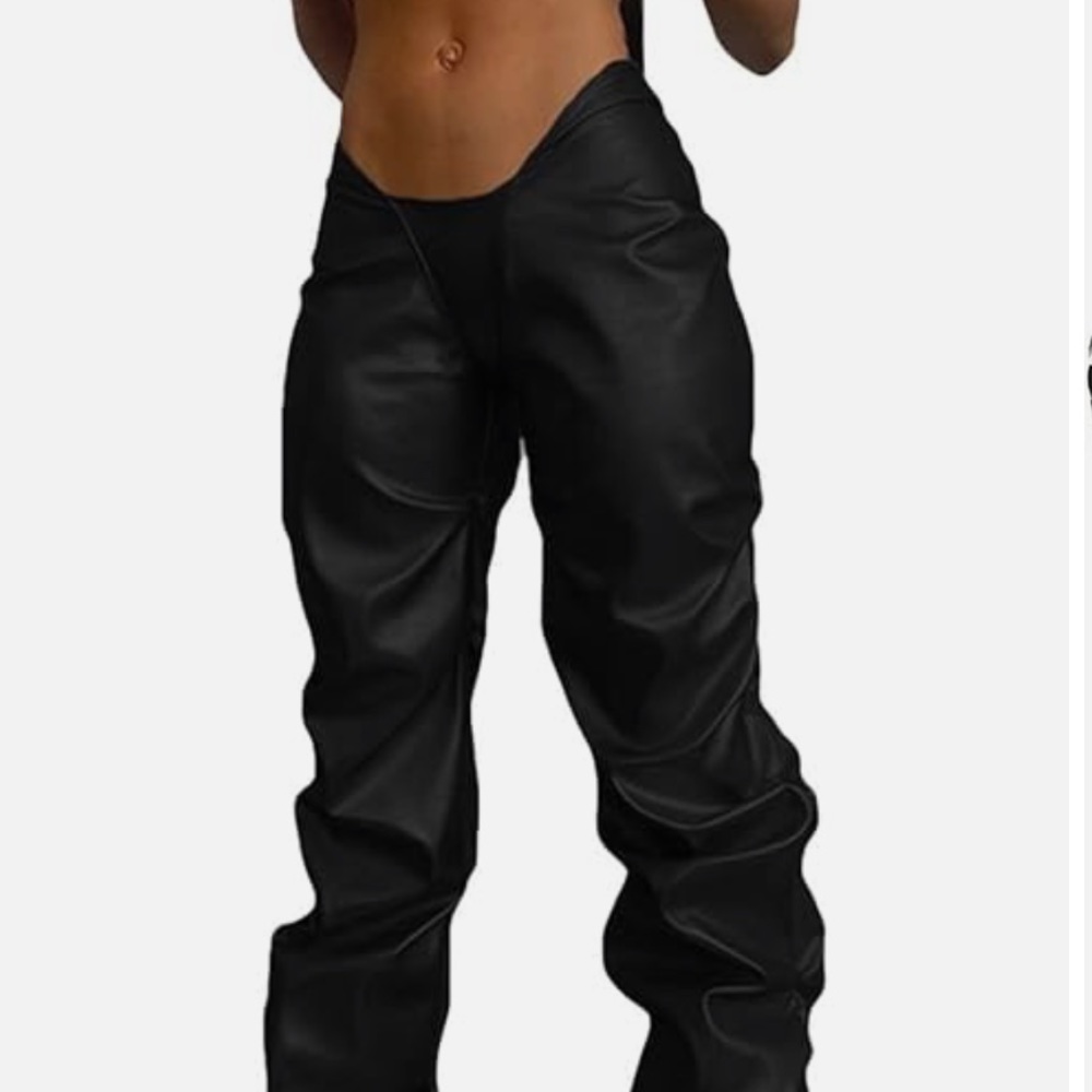 Futuristic V Waist Faux Leather Gathered Pants